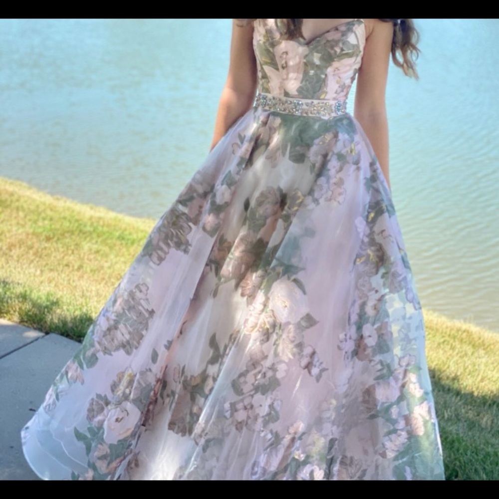 Strapless GB Floral Prom Dress